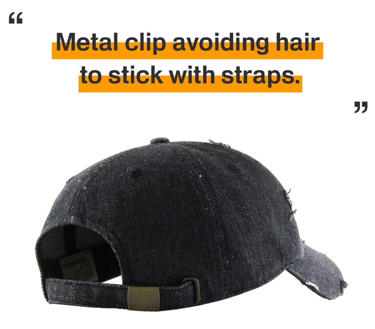 Black Denim Distressed Vintage Baseball Cap Back Side View